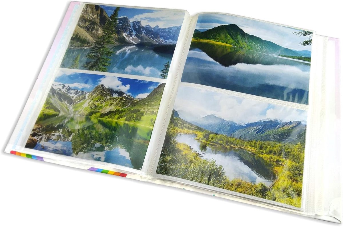 SnelShoppen - Fotoalbum met Compartimenten 21x28 cm voor 200 Foto's 13x18 cm - Aquamarine Katoenen Kaft - Perfect voor Feesten, Herinneringen en Kinde