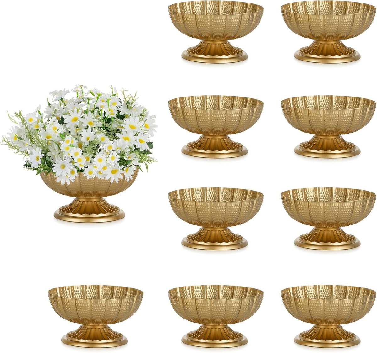 SnelShoppen - Set van 2 Gouden Metalen Vazen 9,5 cm Hoog - Elegante Bloemenvazen voor Binnen, Tafelcenterpiece, Bruiloft en Feestdecoratie