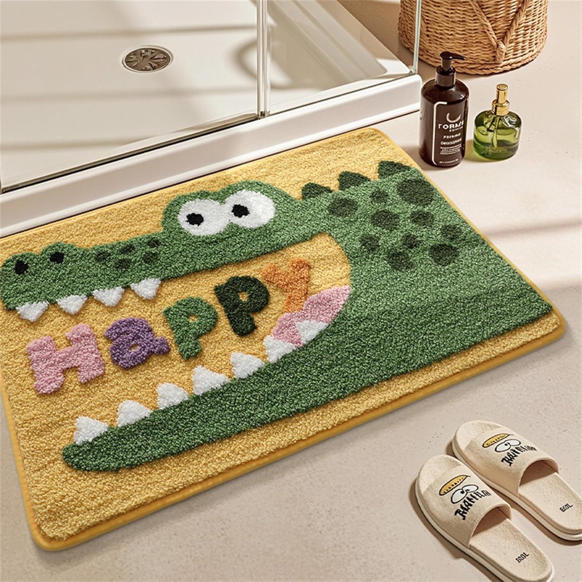 SnelShoppen - Crocodile Badmat 50x80cm, Groene Dierenprint Douchemats, Zachte Absorberende Badkamer Tapijt met TPR Achterkant, Wasmachinebestendig voo