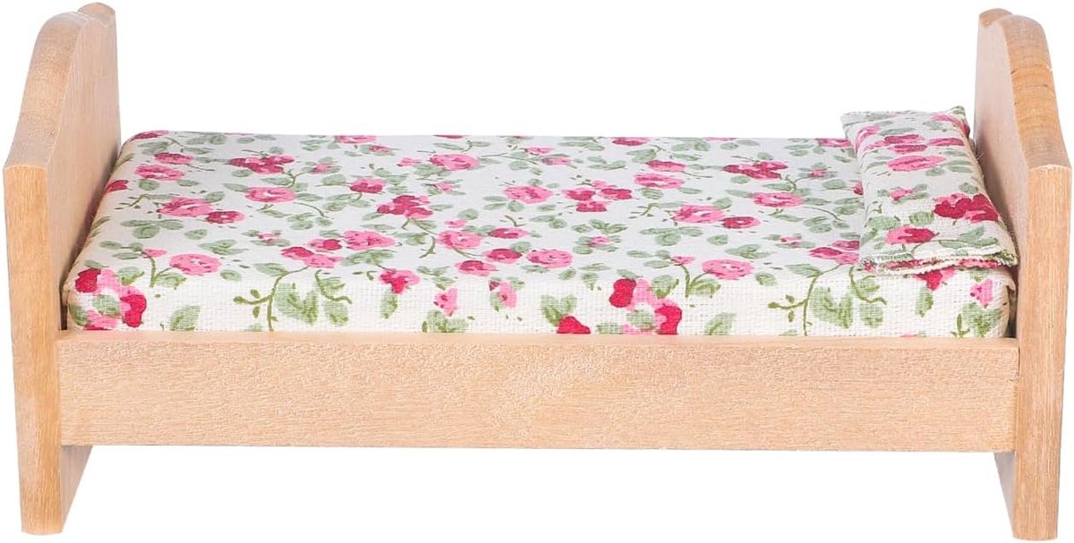 Thijox - Mini Poppenhuis Bed Hout - Eenpersoons Bed Houten Meubels 1:12 - DIY Slaapkamer Woonkamer Accessoires - Microlandschap Decoratie Speelgoed