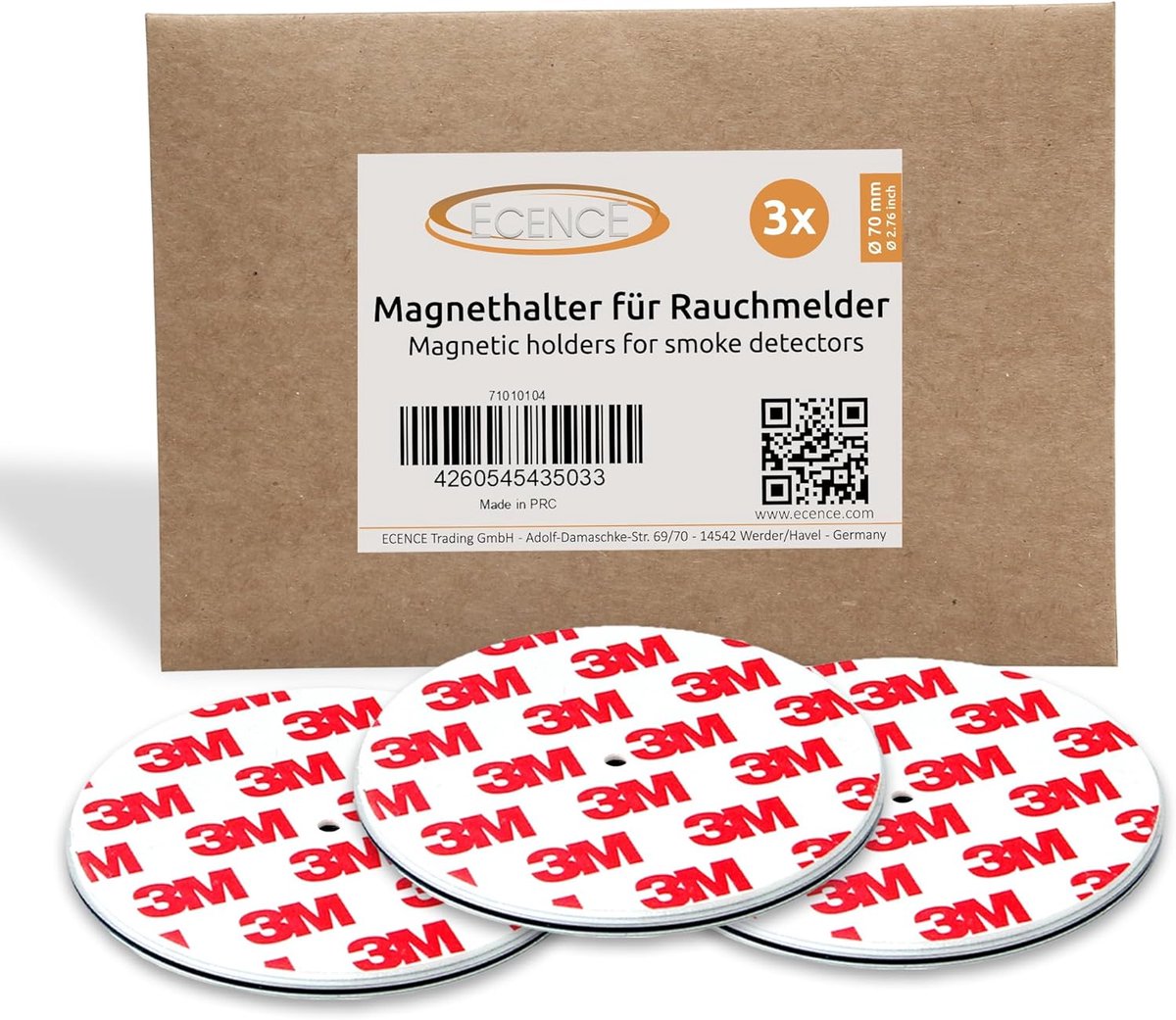 SnelShoppen - 3 Stuks Zelfklevende Magnetische Houder voor Rookmelder - Diameter 70 mm - Snelle en Veilige Installatie zonder Boren of Schroeven - Ges