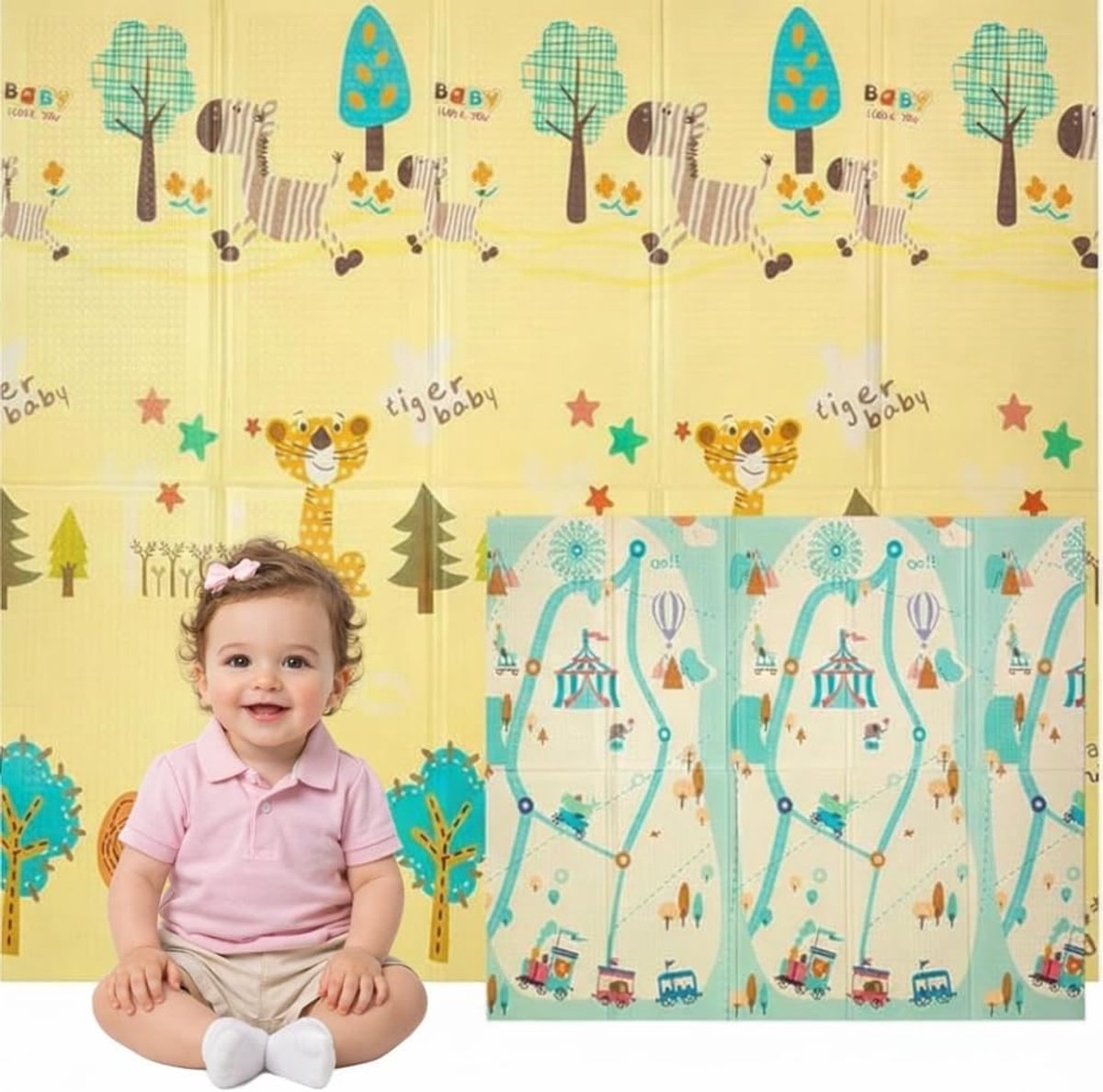 SnelShoppen - Baby Speelmat 180x150 cm - Dubbelzijdig Opvouwbaar XPE Krabbelmat - Speelkleed voor Kinderkamer - Veilig en Comfortabel voor Baby 0-6 Ma