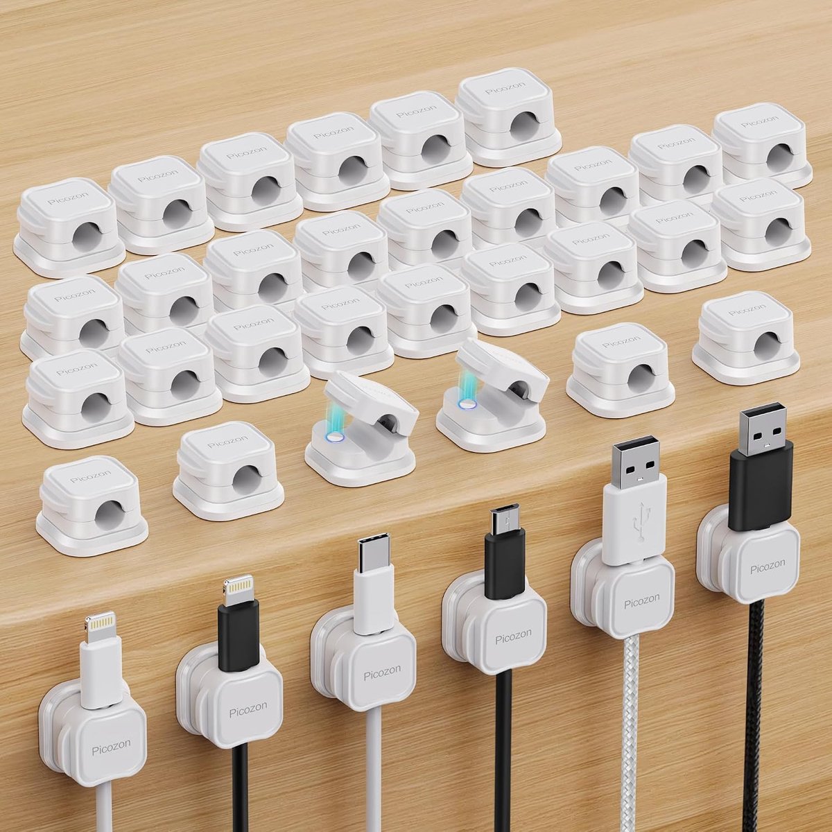 SnelShoppen - Set van 36 Magnetische Kabelclip Organizer Snoerhouder - Zelfklevend Kabelbeheer voor Thuis, Kantoor, Auto - USB, Draadtelefoon, Wit