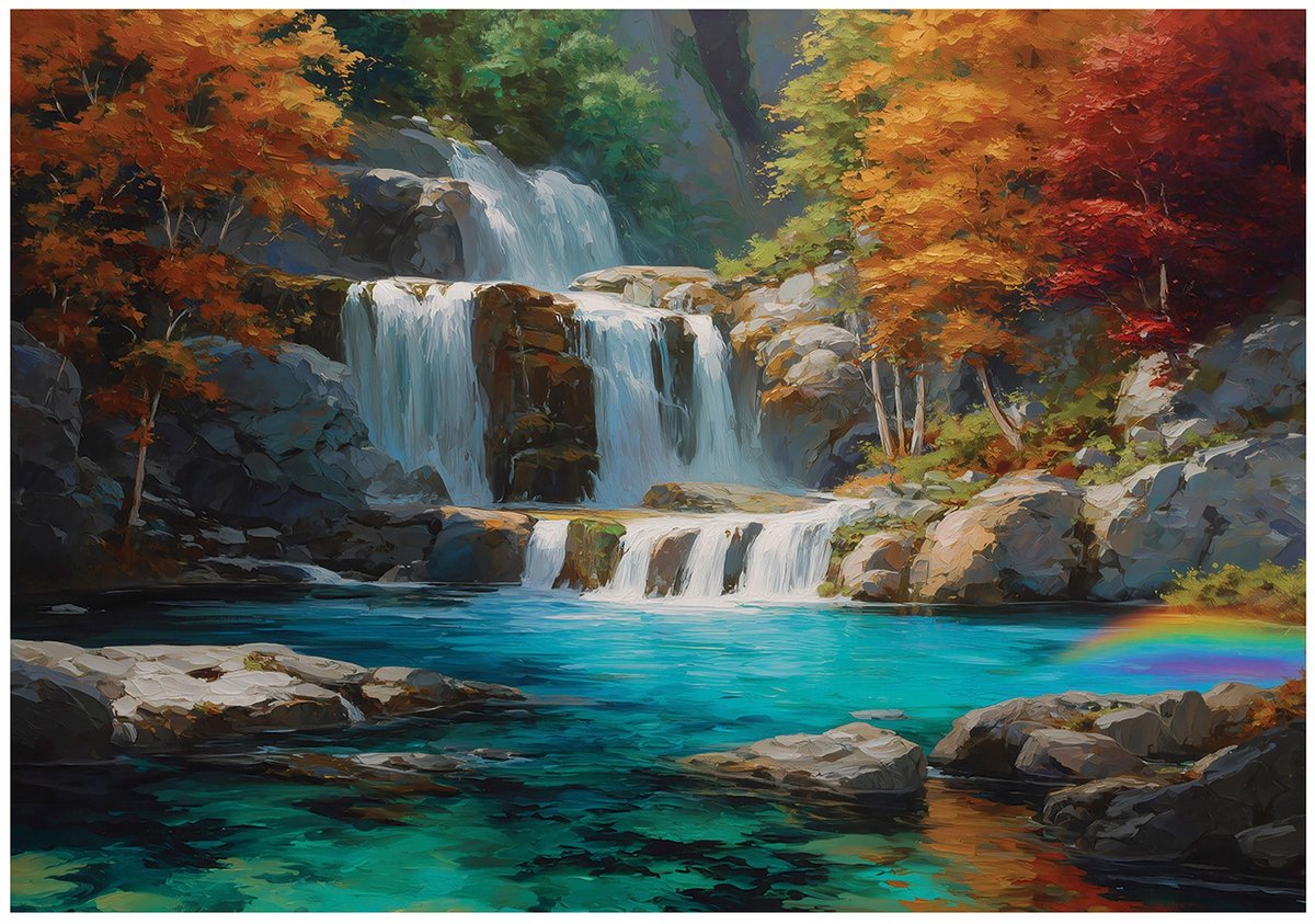 WALLARENA - Fotobehang - 200x140 cm - waterval en herfstbos voor woonkamer en slaapkamer