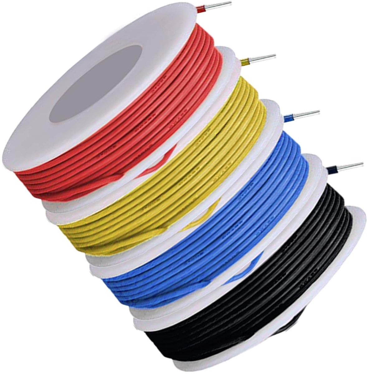SnelShoppen - 26 Gauge Solid Wire 300V PVC Elektrische Kabel Assortiment - 5 Meter per Kleur (Rood/Geel/Blauw/Zwart) - 26 AWG Tinned Coated Koper Draa