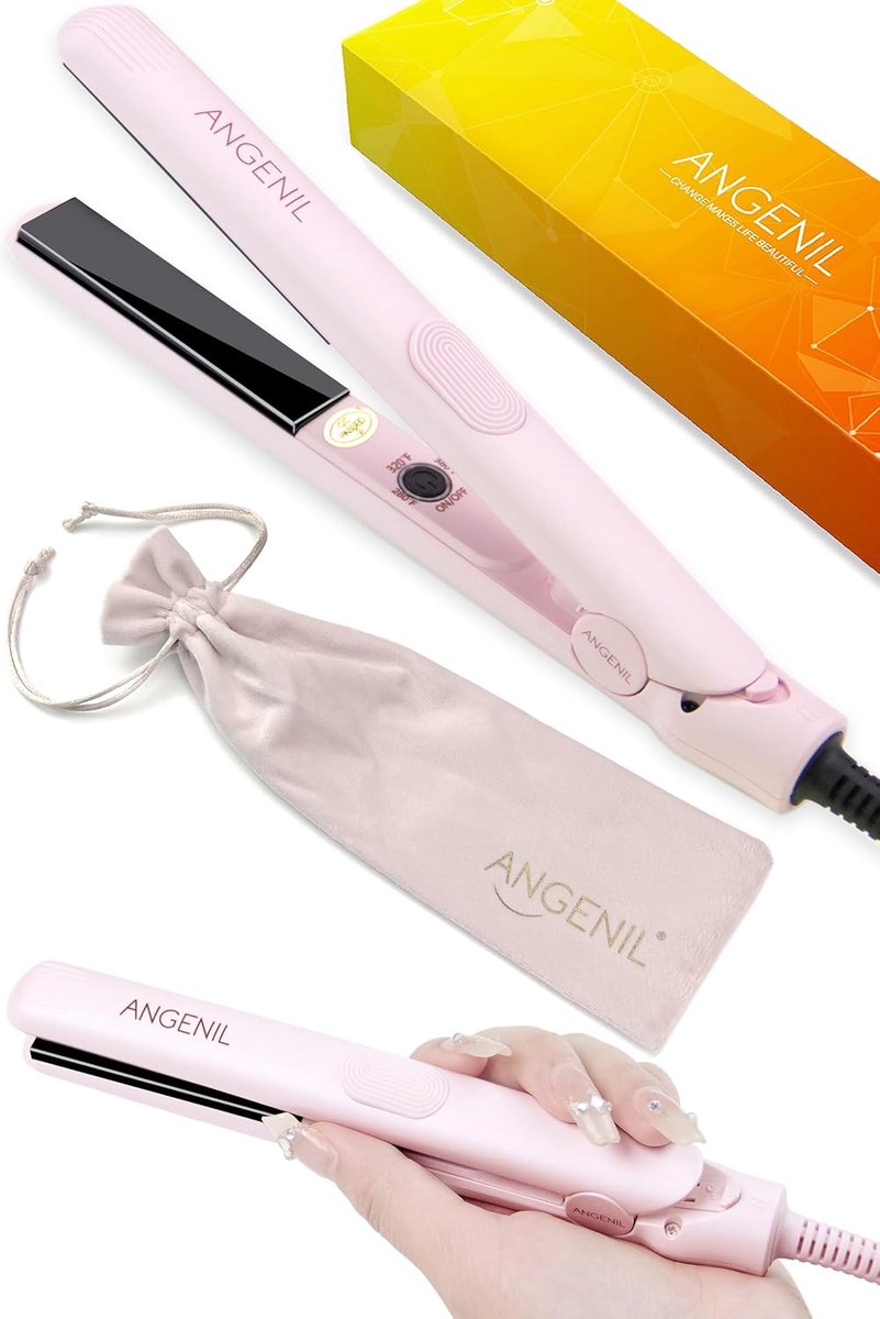 SnelShoppen - Mini Stijltang 2-in-1 voor Korte Haar - ANGENIL Travel Straightener met Keramische Platen, 3 Temperatuurinstellingen, Snelle Verwarming
