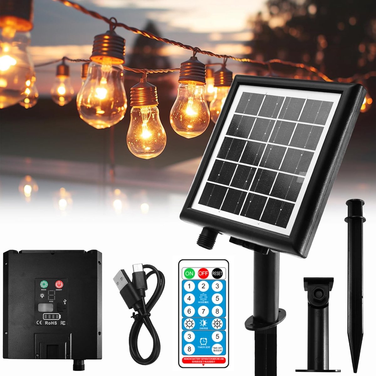 SnelShoppen - Solar Fairy Lights - 2400 mAh Met Afstandsbediening - 8 Verlichtingsmodi - Waterdicht - Verstelbare Helderheid - 2,4 W - Tuinverlichting
