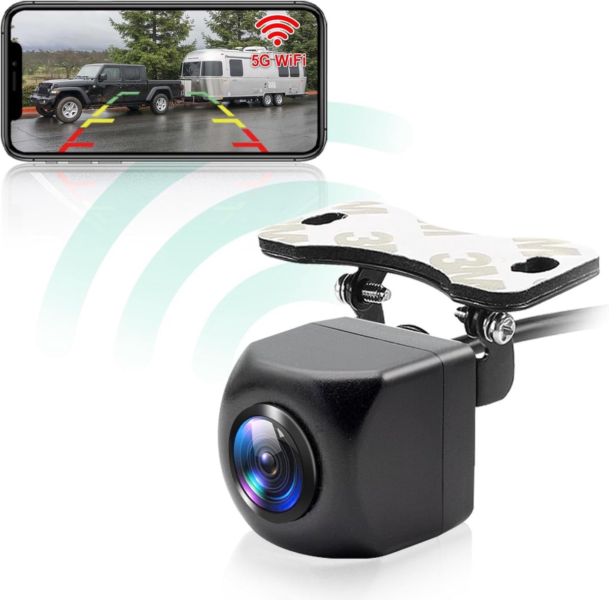 SnelShoppen - WiFi Achteruitrijcamera 5G 1080P HD voor iPhone, iPad, Android Smartphone en Tablet met 170 Graden Kijkhoek - Ideaal voor Auto, Caravan