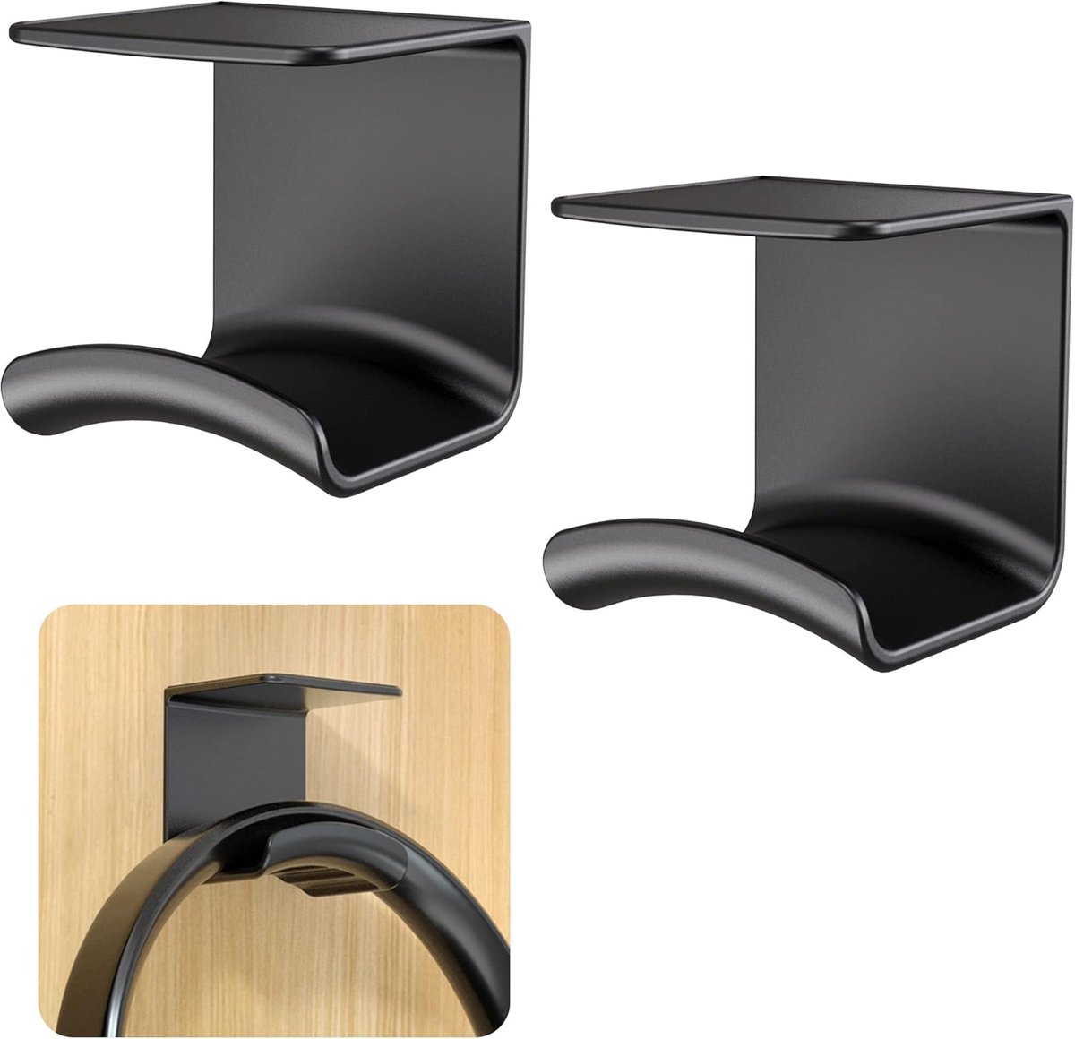 SnelShoppen - Headphone Holder Hanger Stick-On Hoofdtelefoon Haak voor Muur of Onder Bureau met Sterke 3M Plakpad, Universele Houder voor Gaming Hoofd