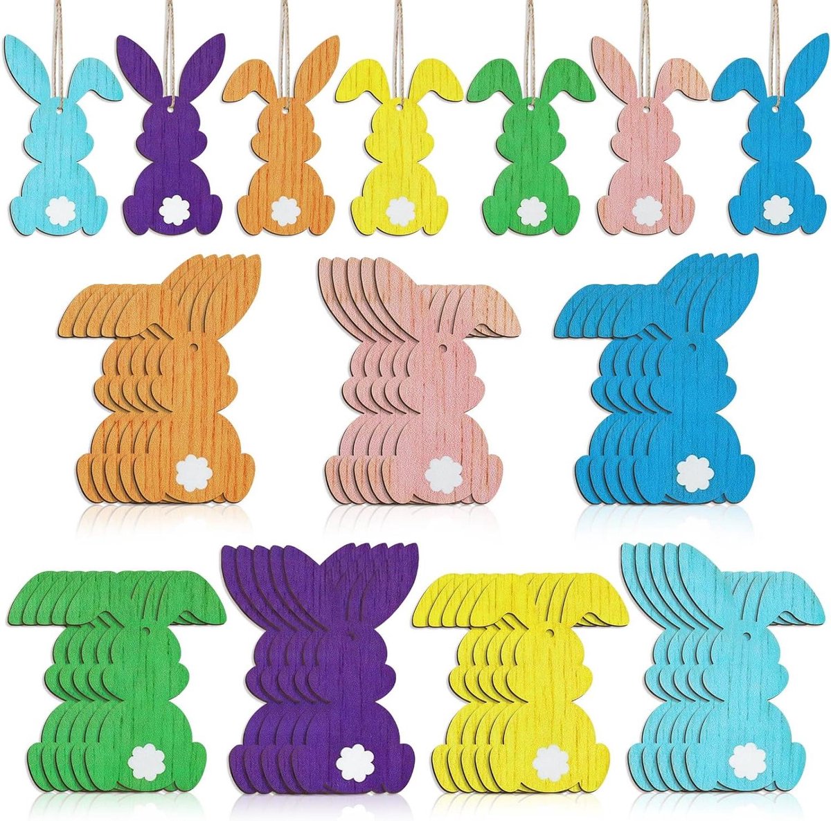Houten Paashaas - Paasdecoratie Hanger - Feestelijke Sfeer Creëren - Pastelkleuren Design - 180 g - Multicolor