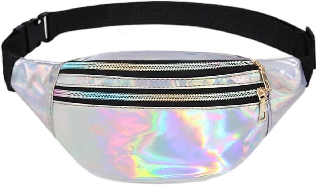 SnelShoppen - Dames Heuptas Zilver Waterdichte Heuptas Verstelbare Riem met Ritsvakken 90s Accessoires 80s Vrouwen Heuptas voor Festival, Feest en Out