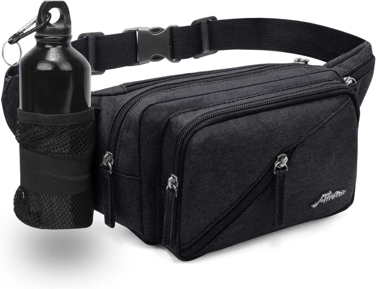 SnelShoppen - Heuptas voor Mannen en Vrouwen met Fleshouder, Verstelbare Taille Tas voor Stadsgebruik, Hiking, Klimmen, Reizen, Sport, Zwart, 40x15x9