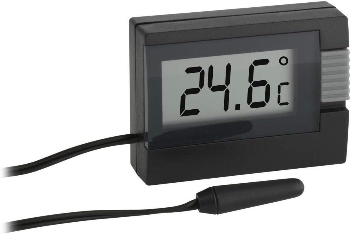 SnelShoppen - Digitale Thermometer met Waterdichte Kabelsonde voor Binnen en Buiten, Handig en Compact, Zwart Plastic, 54x16x39 mm, Ideaal voor Keuken