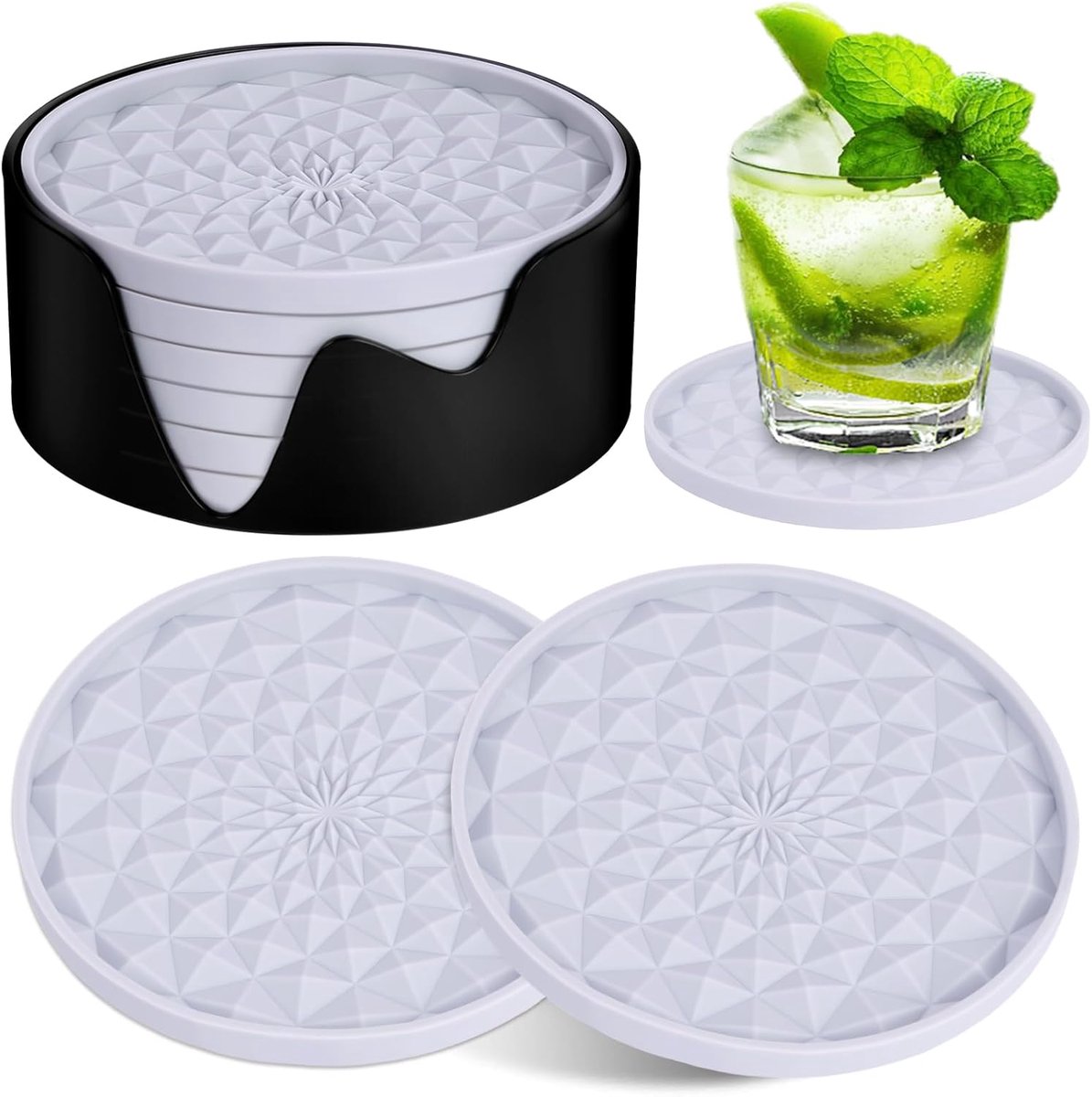 SnelShoppen - 6 Pcs Siliconen Coasters met Voet, Dikke Design (0.8cm), Antislip en Niet-Plakkerig, Diep, Lichtgrijs voor Koud en Warm Drankgebruik, Pe
