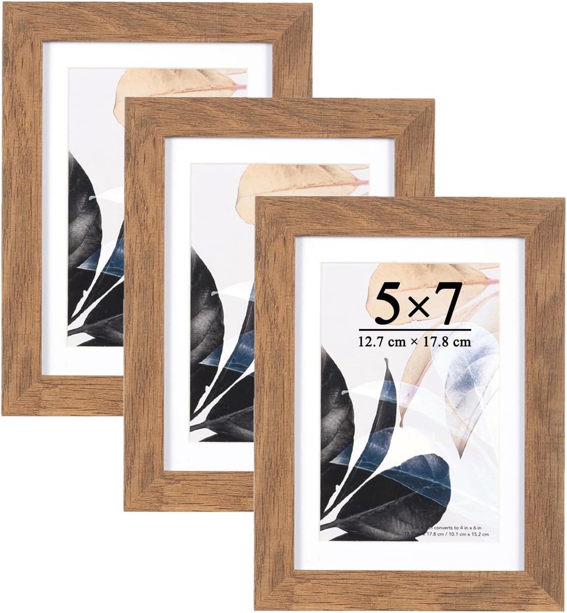 SnelShoppen - Picture Frames 5x7 Houten Kleur Echt Hout Plexiglas Posterlijst Set van 3 - Duurzaam & Veilig Voor Thuisdecoratie