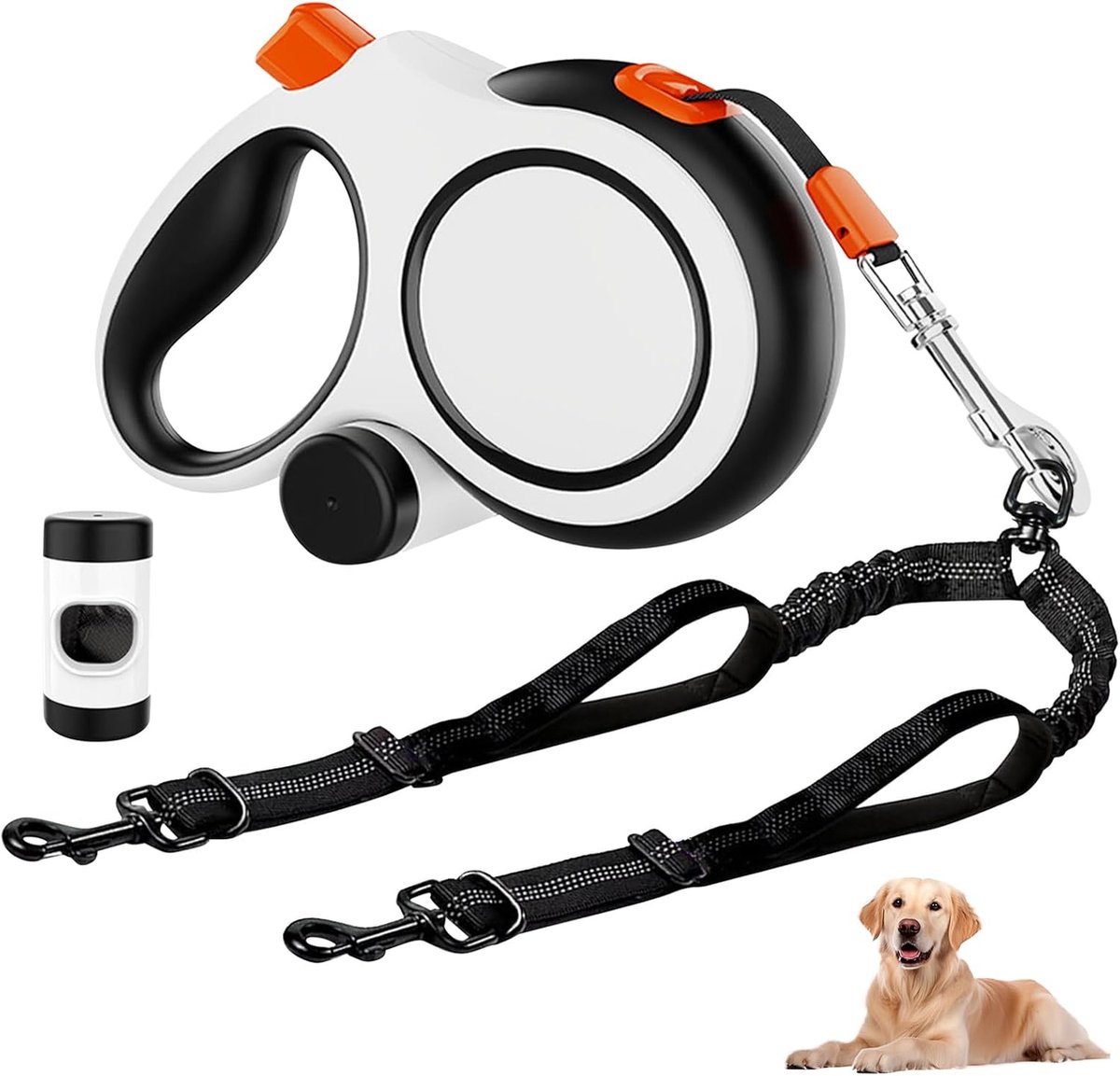 SnelShoppen - Retractable Dog Lead voor Honden tot 50 kg - 8 m Flexibele Hondenlijn met Poepzak Dispenser - Dubbele Hondenriem voor Veiligheid en Comf