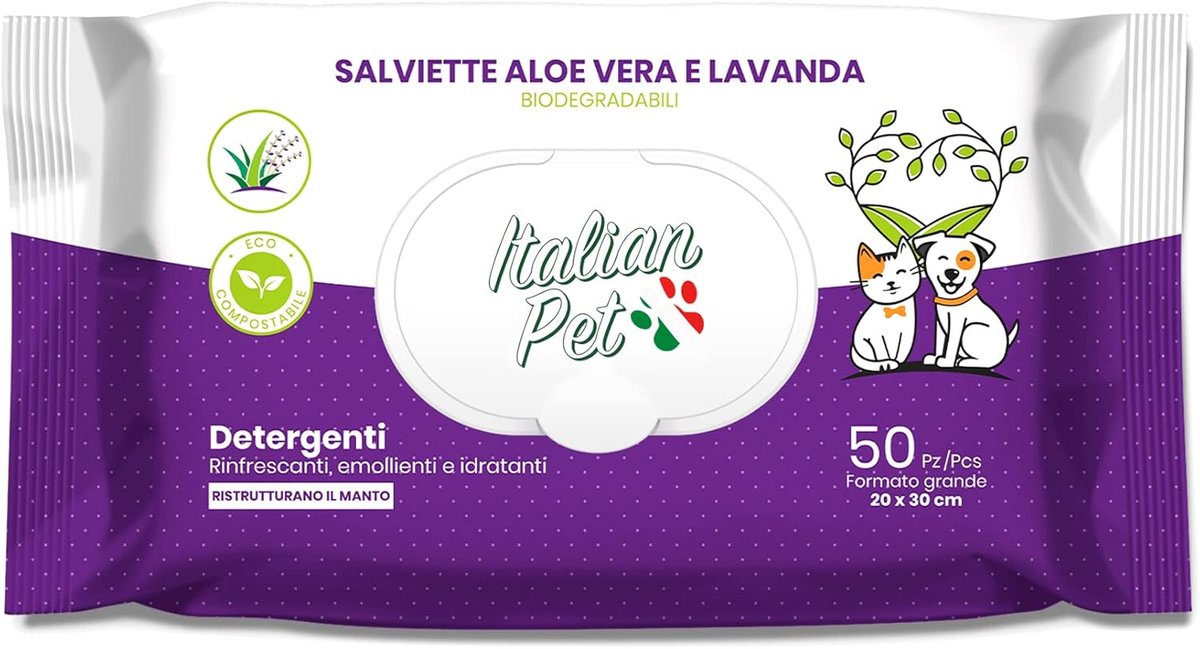 SnelShoppen - Biologisch Afbreekbare Aloe Vera en Lavendel Schoonmaakdoekjes voor Pootjes, Gezicht en Vacht van Honden, Katten en Konijnen - 50 Organi