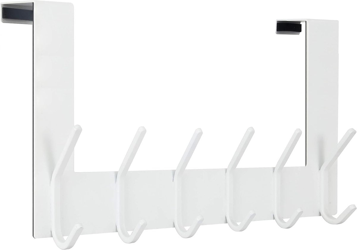 SnelShoppen - Over de deur haak - Towel Rack - 6 Haken voor Kleding, Handdoeken - Wit - Geschikt voor Deuren 3.5-4.5cm - Ideaal voor Badkamer en Kledi