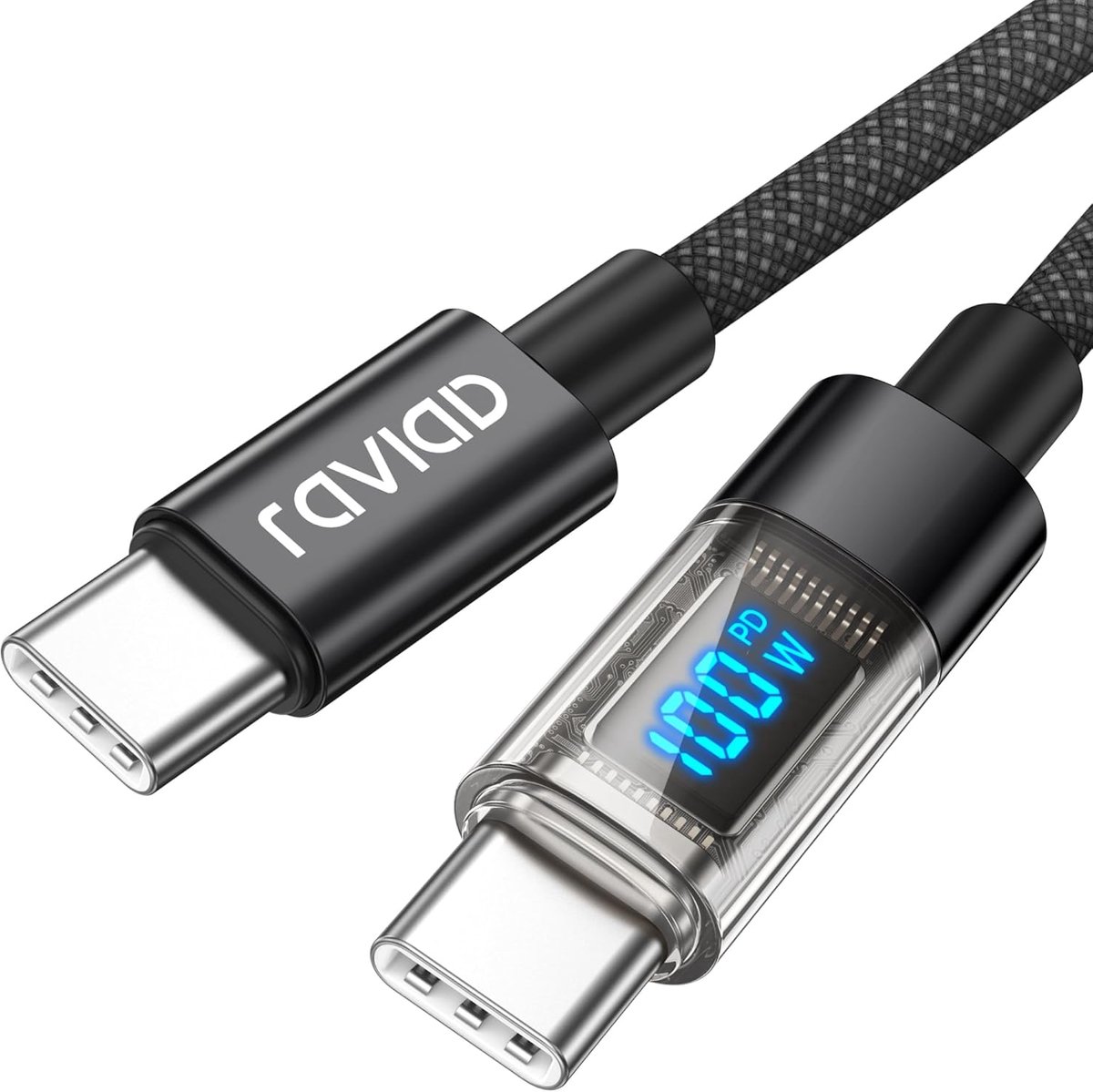 SnelShoppen - 100W USB-C naar USB-C Oplaadkabel 1M met LED Weergave, 5A Snelladen, PD QC3.0 voor iPhone 17/16/15 Pro Max, Galaxy S25/S24/S23/S22, iPad