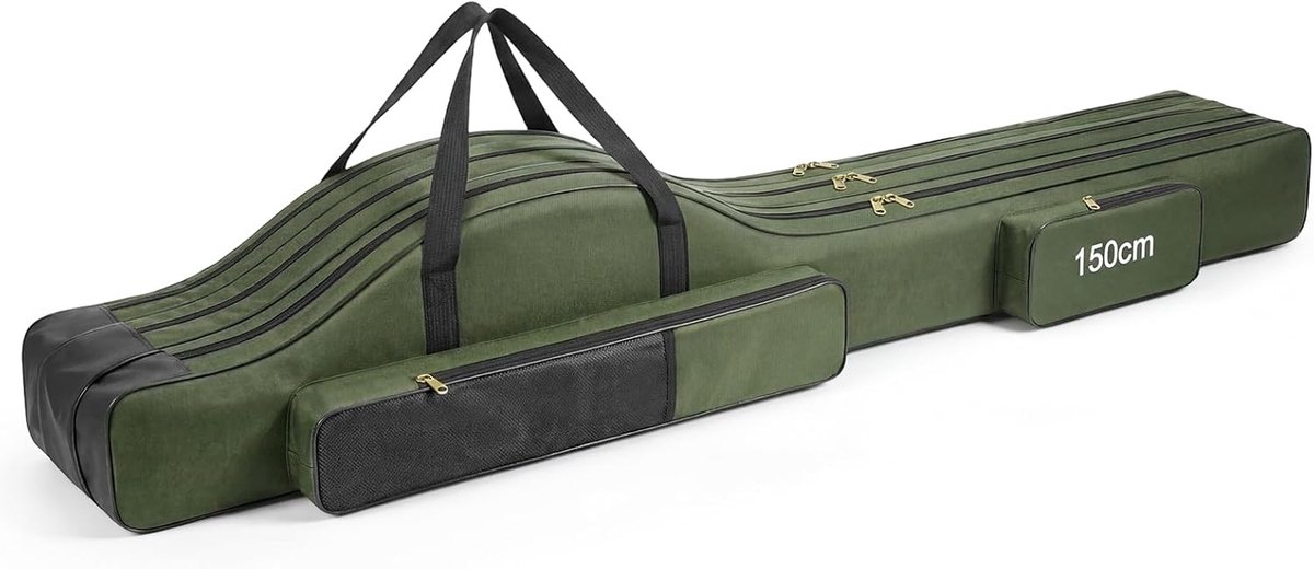 SnelShoppen - Draagbare Visserstas - Vouwbare Hengel Tas met 3 Lagen, Ruime Opbergruimte, 150cm, Groene Visspullen Tas voor Buitenactiviteiten, Perfec