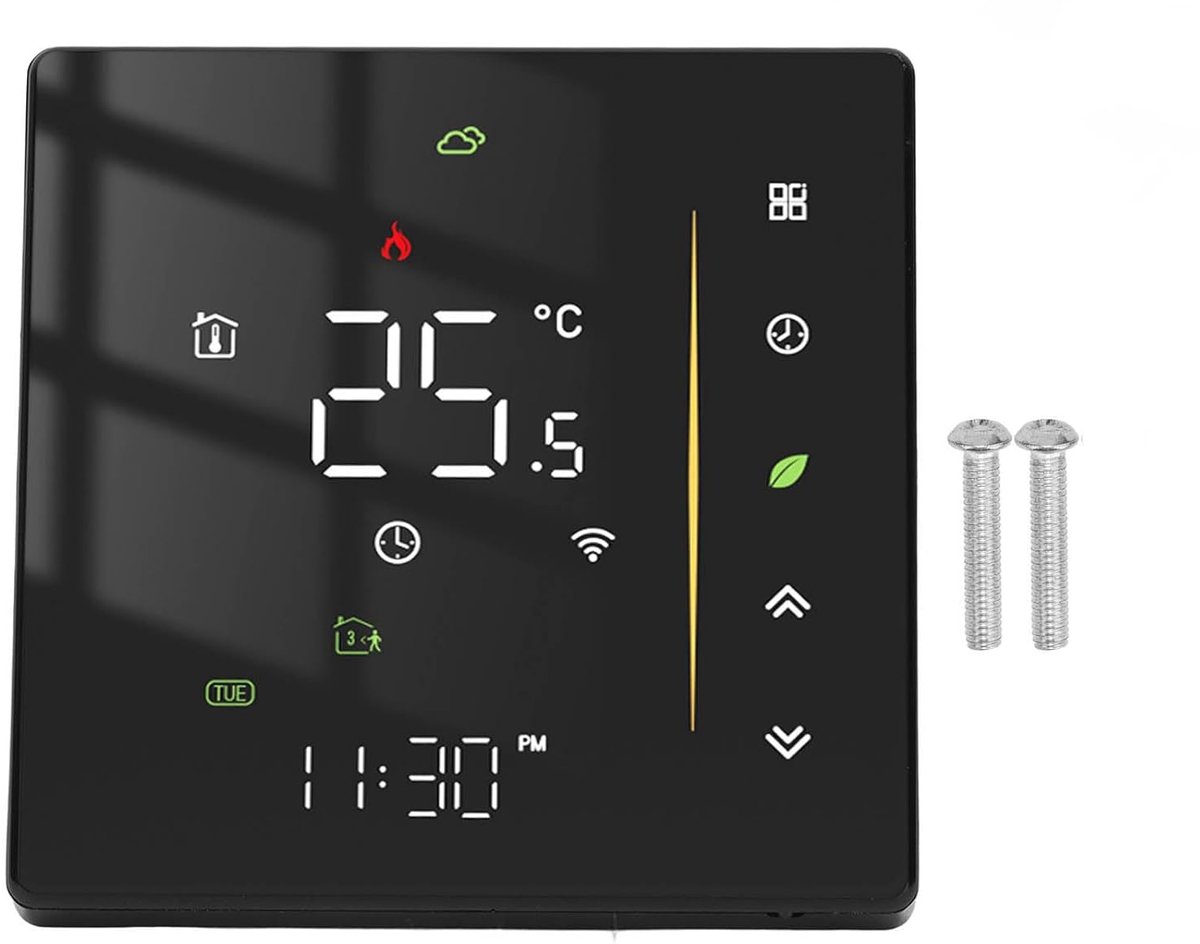 SnelShoppen - Smart Thermostat WiFi Programmeerbare Temperatuurcontroller voor Verwarming 95-240V Zwart, Energiezuinig en Eenvoudig te Installeren