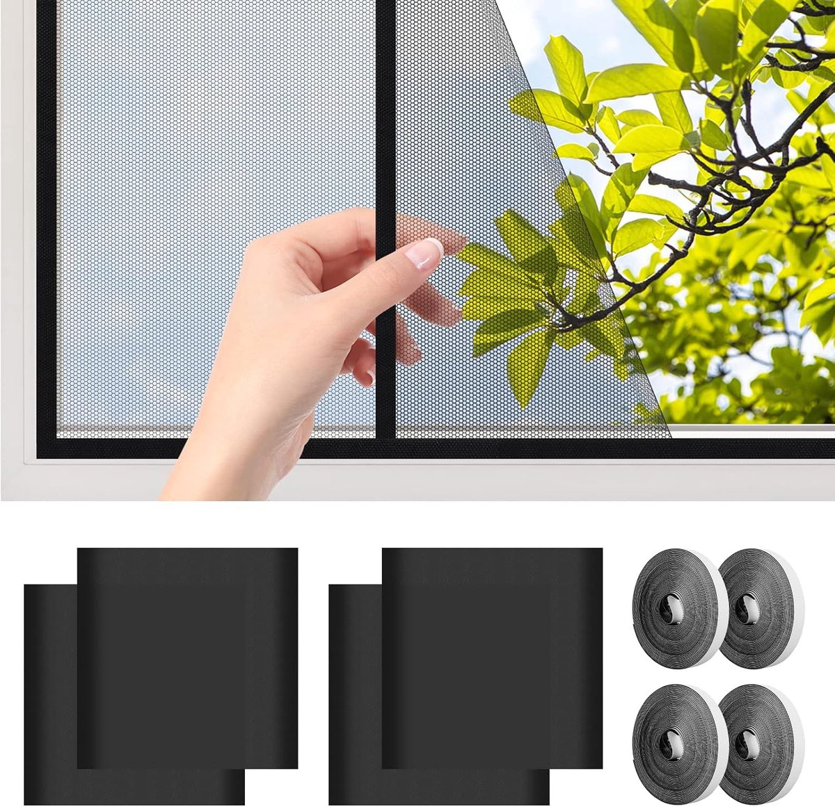 SnelShoppen - Insectenhor voor Raam, Set van 4, 130 x 150 cm, Snijbaar, Muggennet met Klittenband, Zelfklevend, Eenvoudige Montage, Ideaal voor Thuis