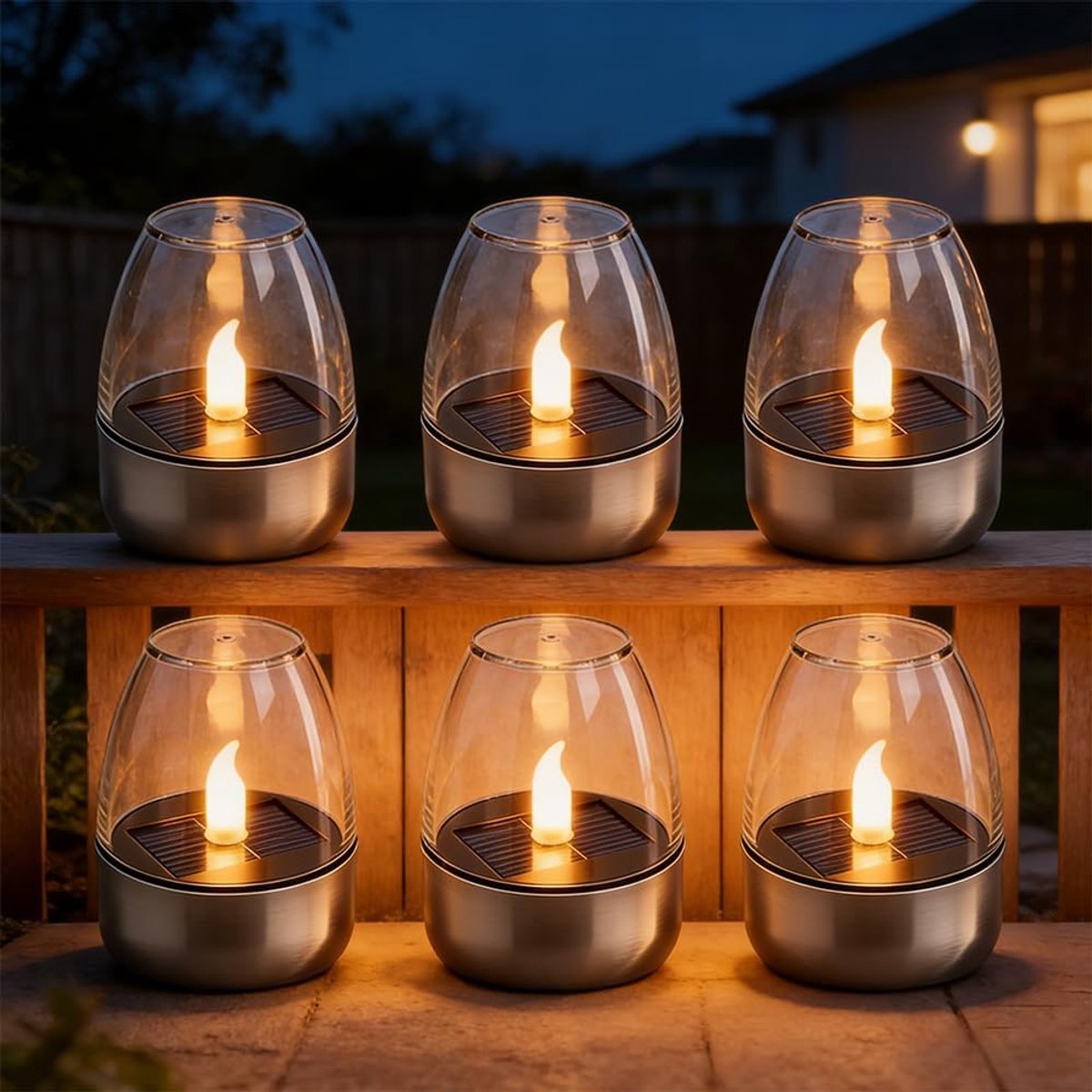 SnelShoppen - Pack van 6 LED Solar Kaarsen Buiten Waterproof zonder Vlam voor Tuin, Patio, Balkon, Decoratie, Energiezuinig, Oplaadbaar, Veilig voor K