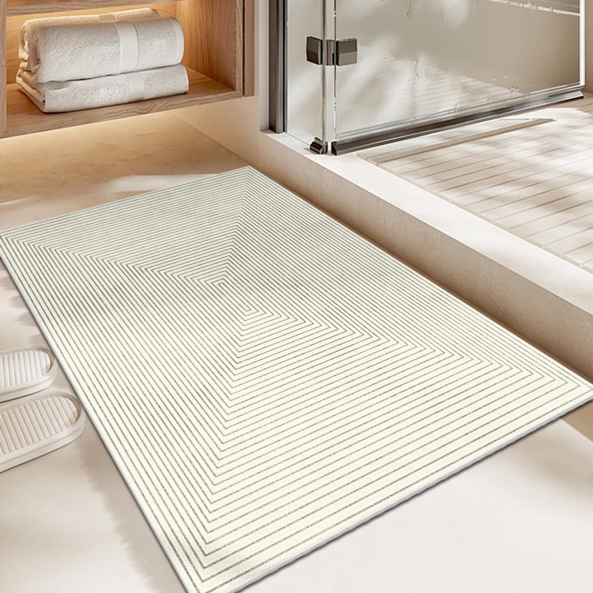 SnelShoppen - RANJIMA Douchemat, Antislip Badmat, Sneldrogende PVC Loofah, Comfortabele Badmat met Afvoergaten, Beige 60 x 90 cm voor Natruimtes, Douc