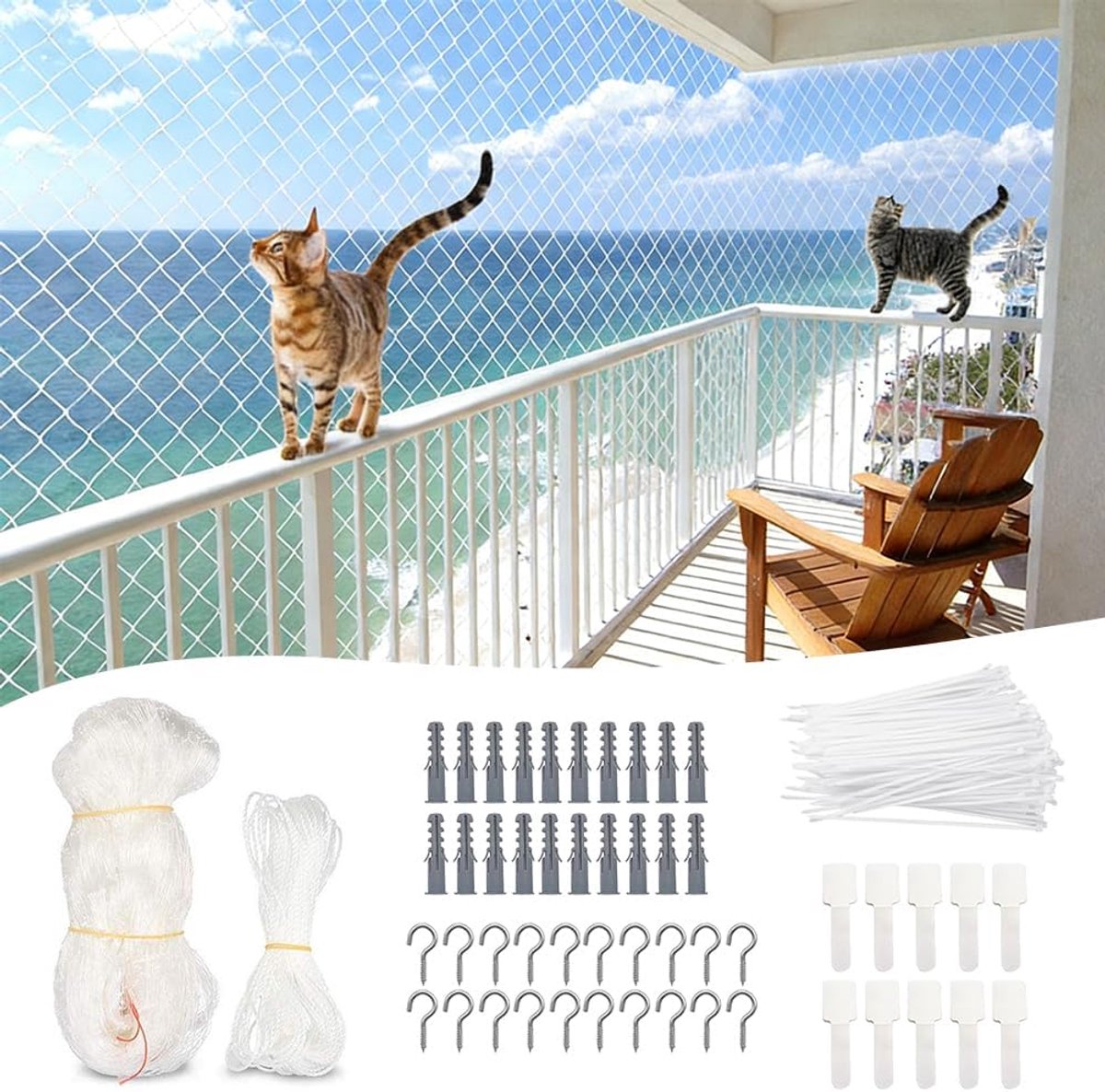 SnelShoppen - Kattennet Balkon 10 x 3 m - Dierbeschermingsnet - Geen Boren - UV-bestendig en Scheurbestendig - Balkon, Raam, Trap, Patio - Veilig voor