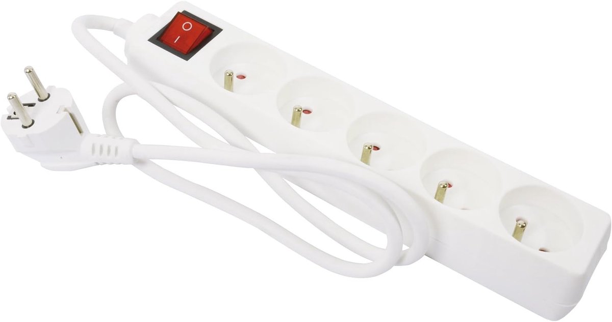 SnelShoppen - Stekkerdoos met 5 Stopcontacten, 16 A, met Schakelaar, 1 m Kabel, 3G1 mm2, Ideaal voor Thuis, Kantoor, Tuin en Camping
