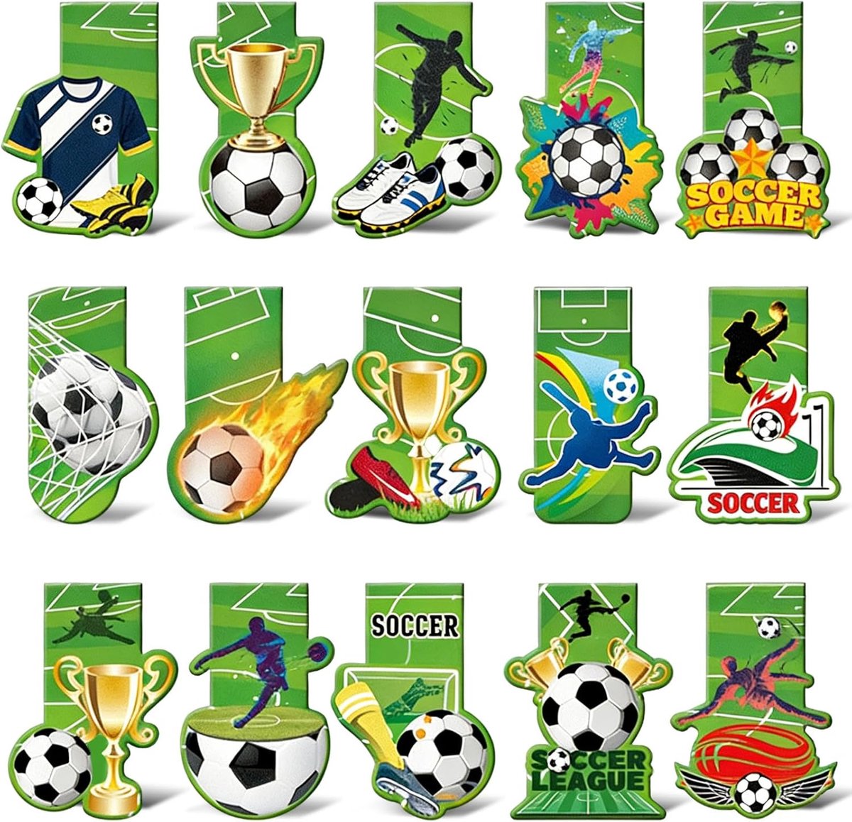 SnelShoppen - 15 Stuks Voetbalbladwijzers Magnetisch voor Kinderen, Voetbal Themapakket, Magnetische Boekenleggers, Perfect Voor Eerste Schooldag, Spo