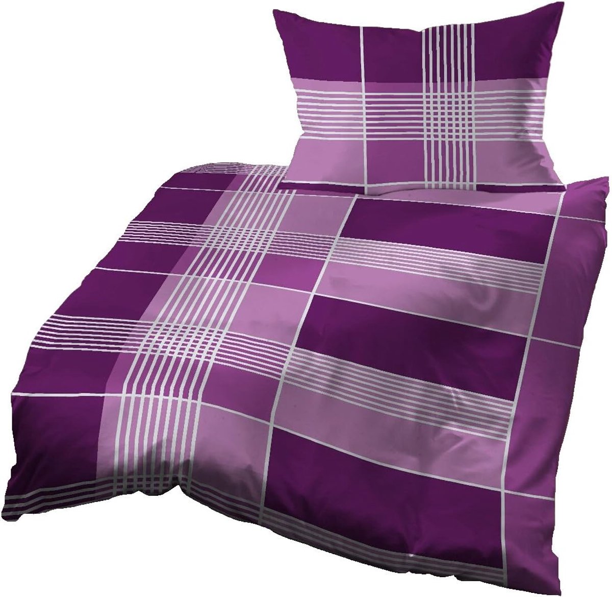 SnelShoppen - Bedlinnen 140x200cm + 70x90cm, Katoen Wafer Piqué, Geruit Lilac Roze Grijs, Modern Elegant, Ademend, Wasbaar, Non-Iron