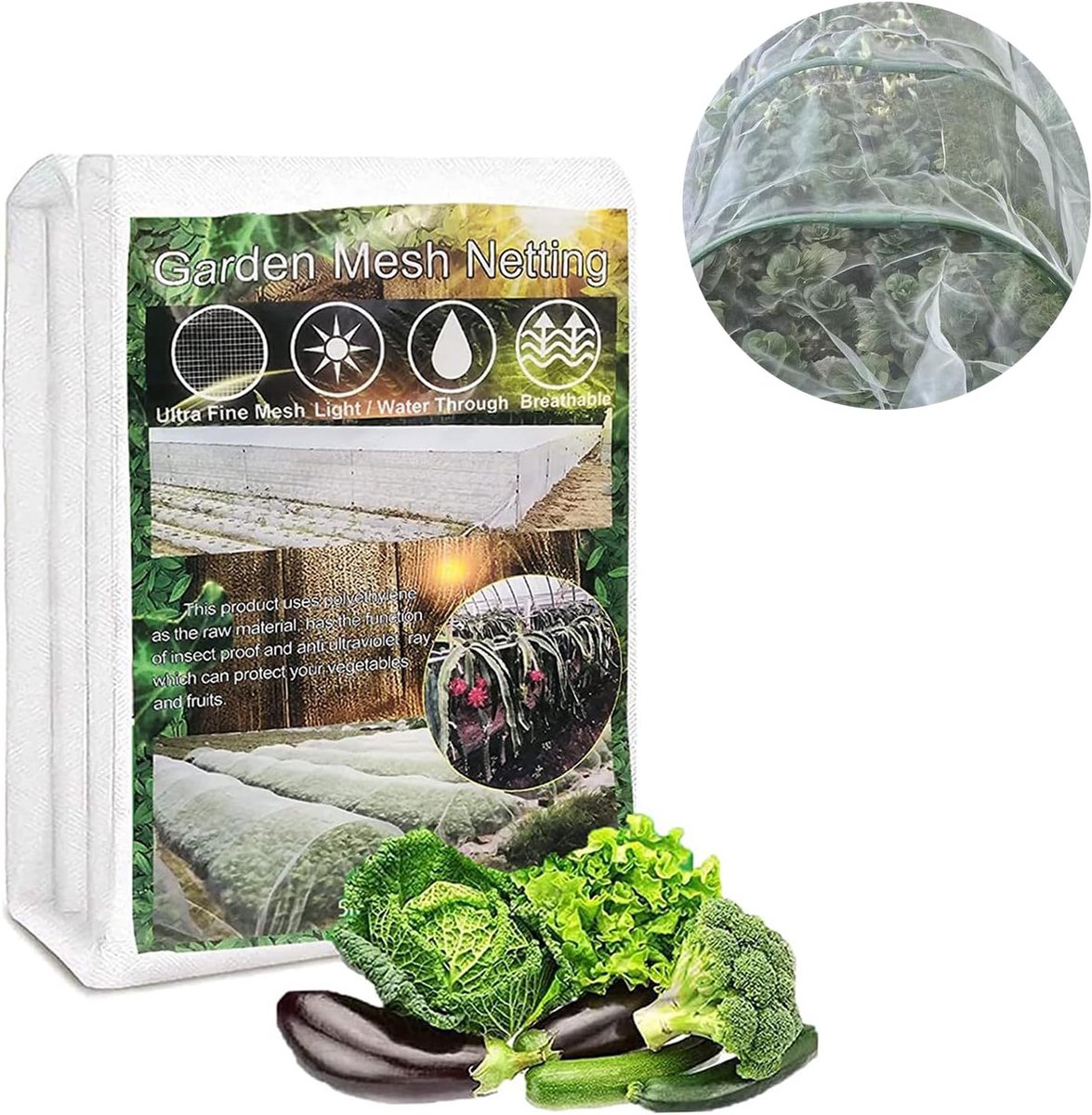 SnelShoppen - Insectenwerend net voor de tuin, Hagelbescherming net voor groenten, Duurzaam tuinnet 2 x 5 m, Ideaal voor groenten, bloemen en fruit, S