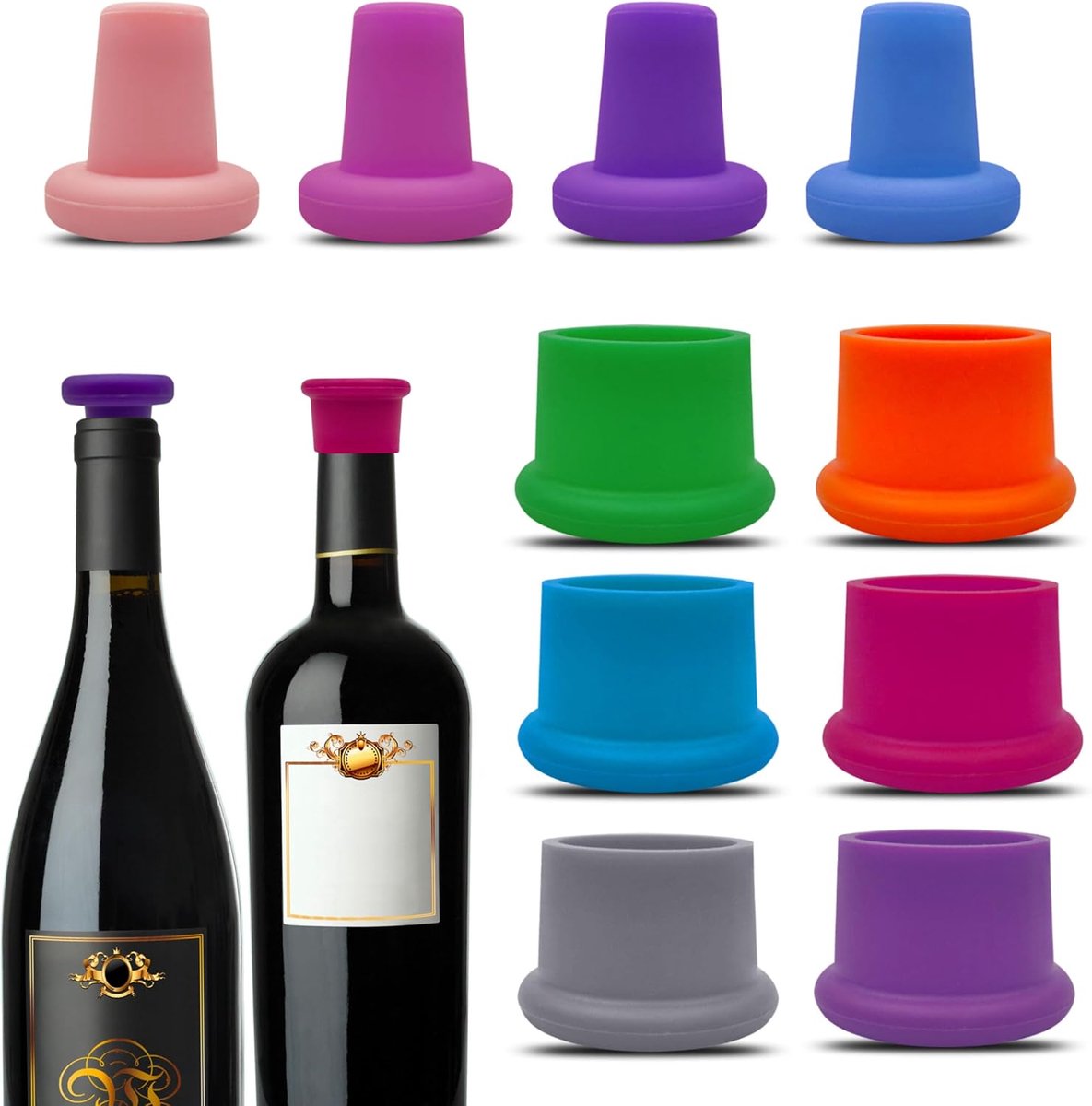 Thijox - 10 Stuks Siliconen Wijnstops, Herbruikbare Champagneflessenstops, Wijnflessendoppen, Kroonkurken voor Wijn, Bier en Dranken, Geschikt voor 1,