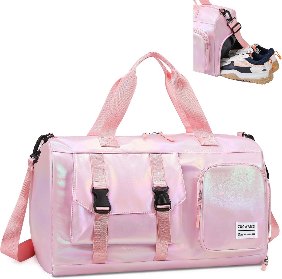 SnelShoppen - Gymtas Vrouwen Meisjes, Vouwbare Reisbag met Schoencompartiment en Vochtige Zak, Waterproof Sporttas voor Fitness, Zwemmen, Weekend, Lic