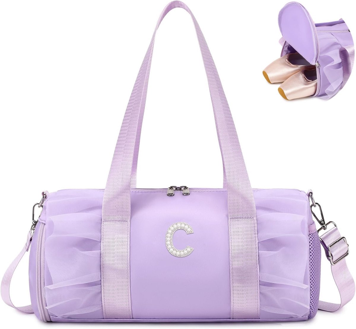 SnelShoppen - Danstas Meisjes Sporttas Gym Tas Zwemmen Accessoires Dans Classic Paars - Gepersonaliseerd met Initialen - 33x25x18 cm - Perfect voor Ki