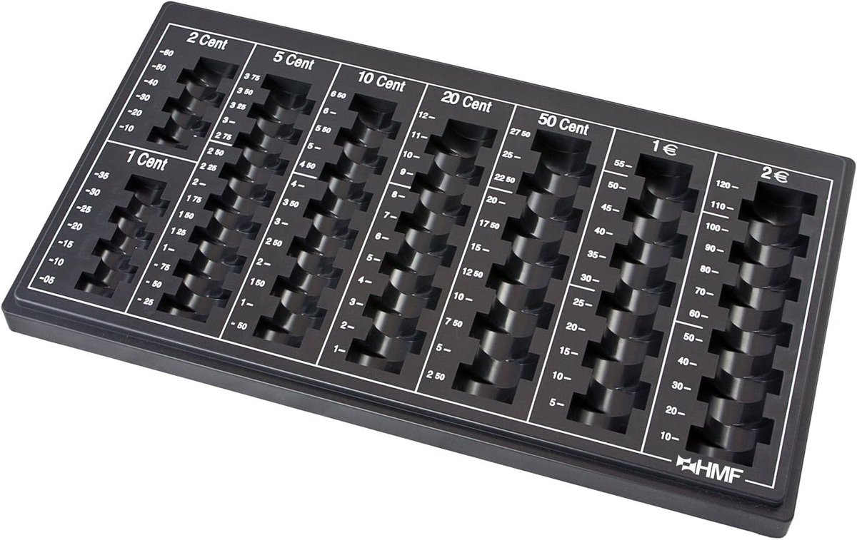 SnelShoppen - Euro Muntensorteerder 8 Compartimenten voor 1 Cent - 2 Euro Munten - Zwart - Compact en Handig voor Thuis of Op Reis - 33x18,5x2 cm