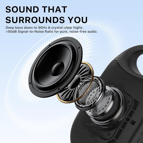 SnelShoppen - Draagbare Bluetooth Speaker met Stereo Geluid, 24u Speeltijd, Bluetooth 5.3, IP68 Waterdicht, Inclusief Carabiner Haak, Perfect voor Str van Snelshoppen — afbeelding 5