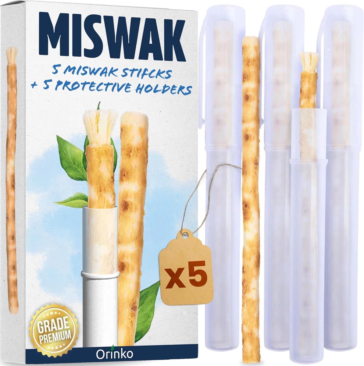 SnelShoppen - Miswak Sticks x5 met Etui - Natuurlijke Tandverzorging - Siwak Tandenborstel Sticks - Traditionele Mondverzorging - Organisch en Duurzaa