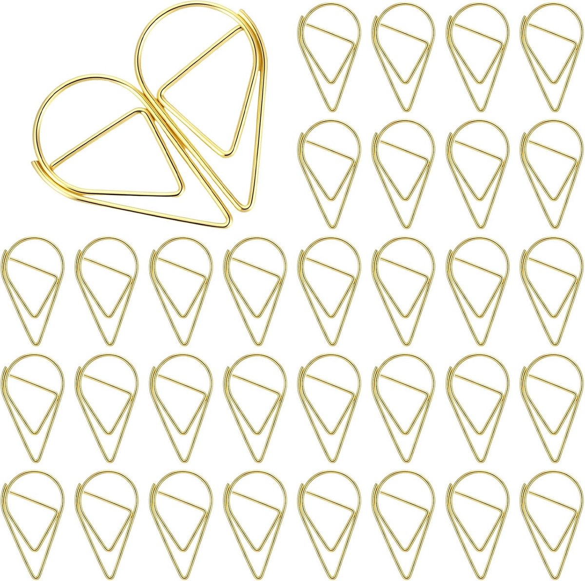 SnelShoppen - 150 Gouden Paperclips 3,5 cm Druppelvormige Decoratieve Metalen Paperclips - Roestbestendig, Uniek Ontwerp voor Wenskaarten, Uitnodiging