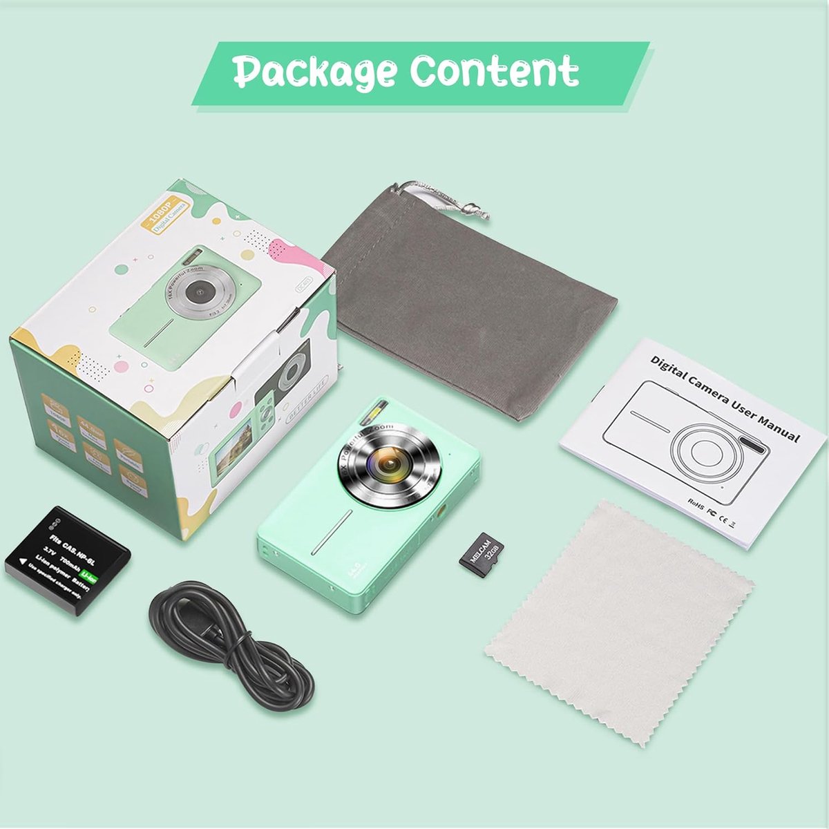 SnelShoppen - Digitale Camera 1080P 44MP Vlogging Camera voor Kinderen en Tieners - FHD Compact Camera met 2.4 Inch Scherm, 16x Zoom, Anti-Shake Mini thumbnail 6