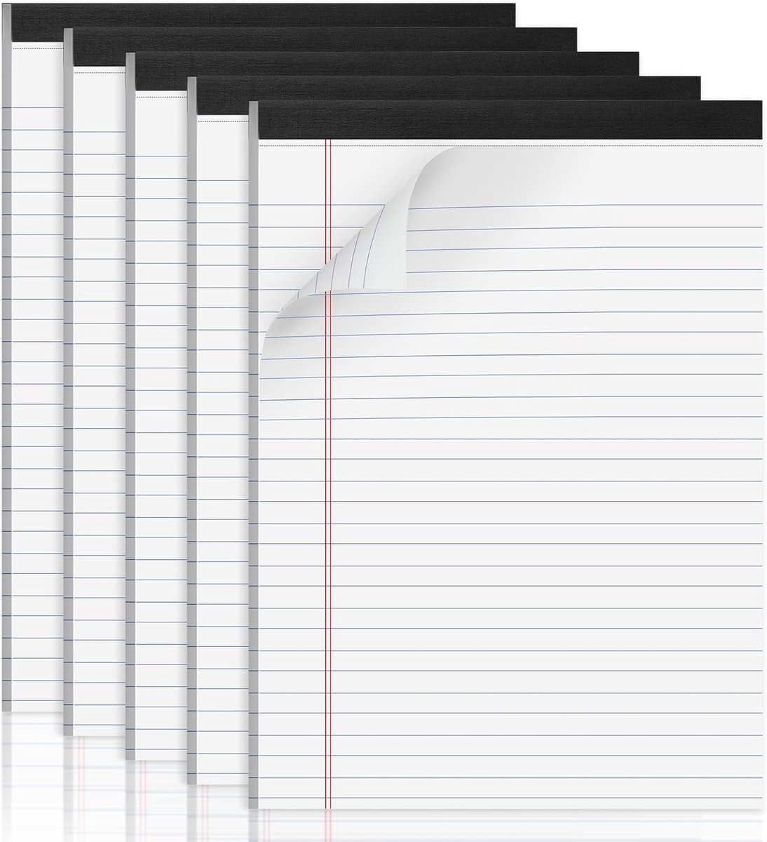 SnelShoppen - Legal Pads A4 Notitieblokken - 5-pack Witte Gevoerde Schrijfblokken met 30 Vellen/60 Dubbelzijdige Pagina's, Geperforeerd voor School en