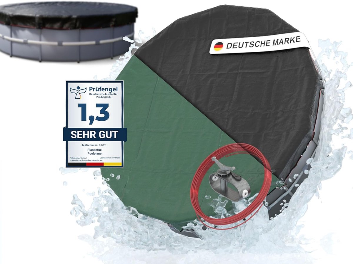 SnelShoppen - Winterzeil voor Ronde Zwembaden Ø 320-366 cm | 2-in-1 Zonneschaduw | 200 g/m² PE Materiaal | UV- en Chloorbestendig | Sterke Bevestiging