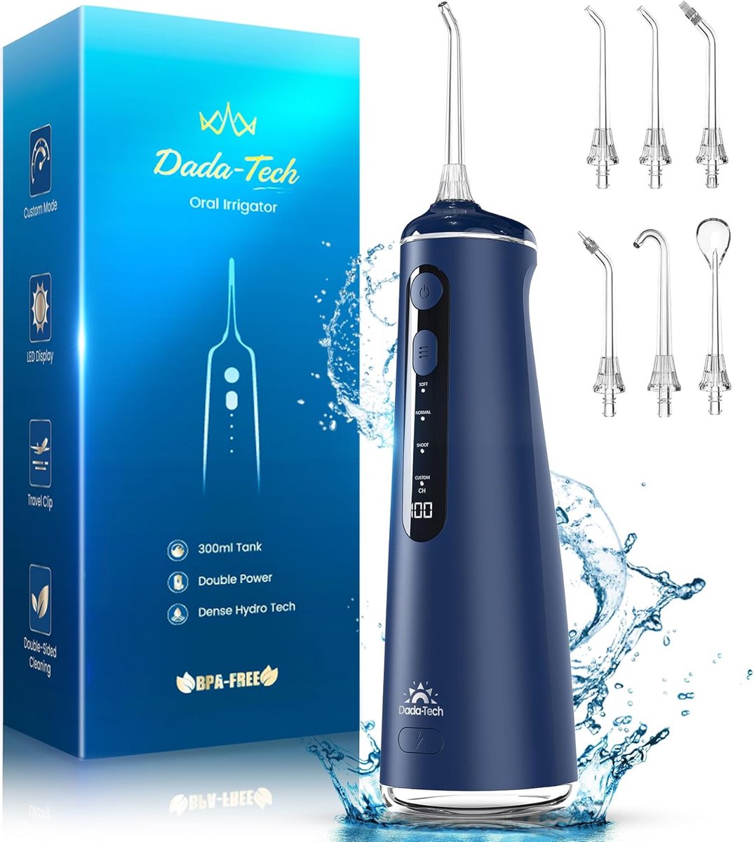 SnelShoppen - Draadloze Monddouche Waterflosser met 4 Modi, 8 Niveaus, 7 Sproeiers, 300 ml Tank, Tanddouche voor Interdentale Reiniging, Elektrische O