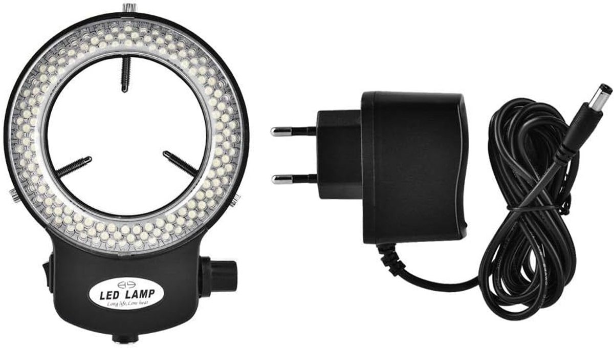 Thijox - Led-camera-lichtring met 144 LED-kralen, instelbare helderheid tot 18.000 lux, zwarte ringlamp voor microscopen en camera's, ideale verlichti