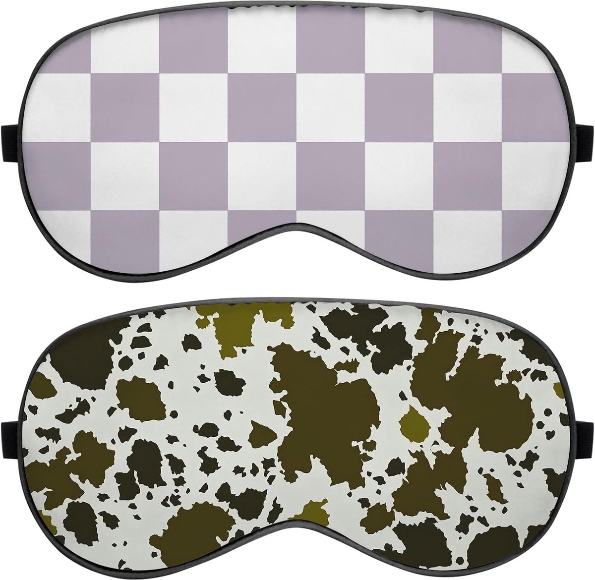 Thijox - 2 stuks slaapmasker zijden oogmasker met verstelbare riem voor slapen, zachte schattige esthetiek in koeienhuid paars, perfect voor vrouwen,