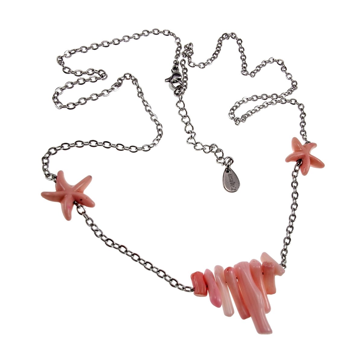 Damesketting met Zachtroze kleur Zeesterrenvorm Hanger, Maritiem Design Ketting van esde2, Roestvrij Staal - Verstelbaar 50-55 cm