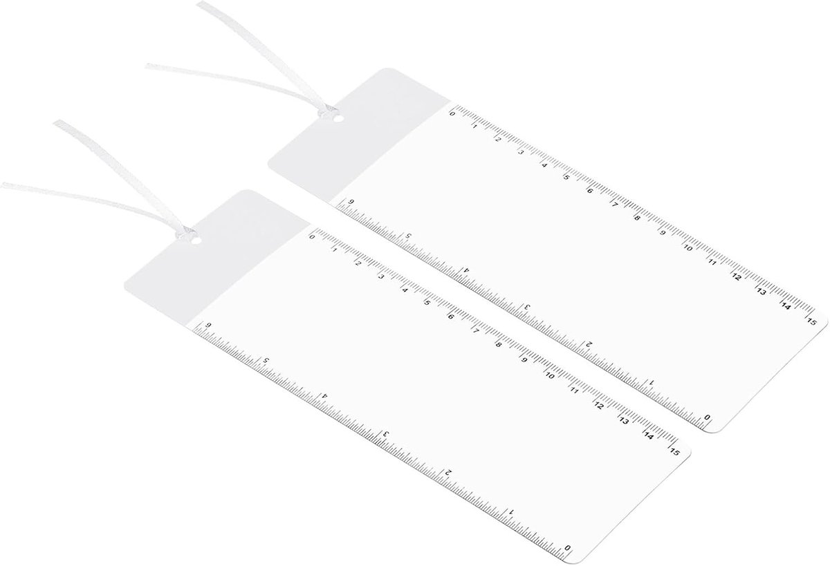SnelShoppen - Bladwijzer Vergrootglas met Liniaal, 2 Stuks - 3-voudige Vergroting Leeslens voor Boeken, Tijdschriften en Kranten - Wit & Transparant -