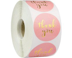 SnelShoppen - Loogi Thank You-stickers, 500 stuks bedank-etiketten, roze, 2,5 cm, decoratieve verpakking voor feest, cadeau, bruiloft, verjaardag, han