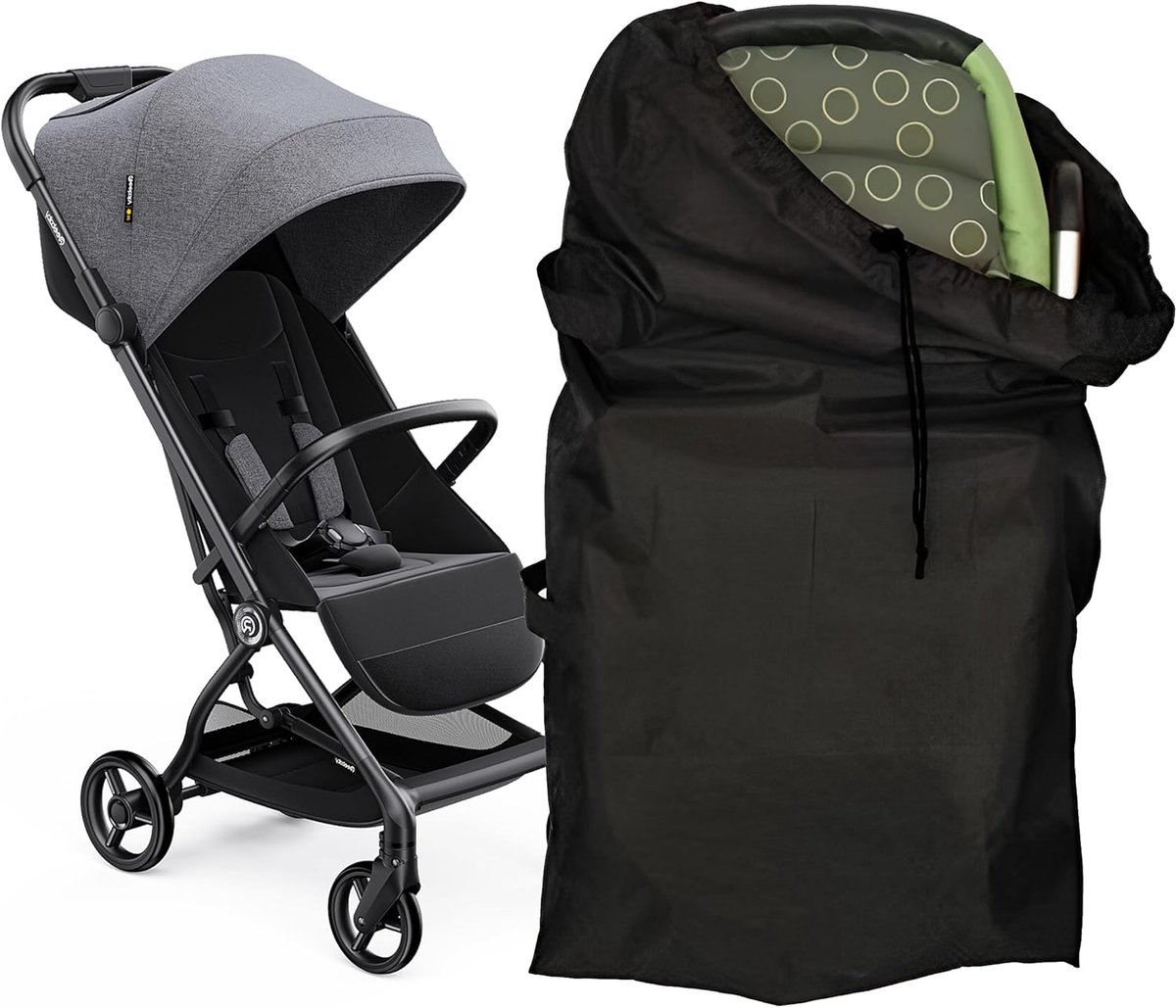 SnelShoppen - Transporttas Voor Kinderwagen - Buggy-Tas Vliegtuig - 114 x 39 x 30 cm - Zwarte Kinderwagentas Voor Reizen - Ideaal Voor Vakanties en Ui